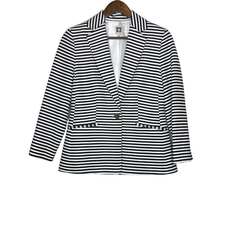 Anne Klein Black and White Striped Blazer Size Small Shoulder Pads